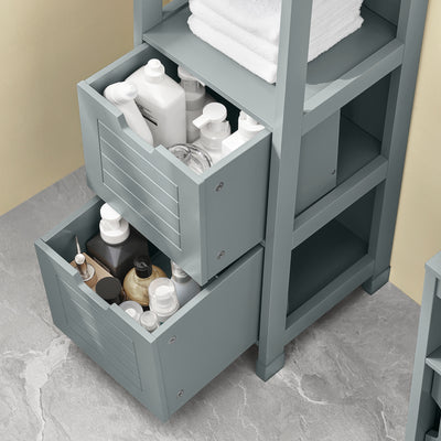 SoBuy FRG127-SG Colonne Salle de Bain avec 2 Paniers, Format Compact, Design Moderne, pour Salle de Bain et WC, Rangement Optimisé – L30×P30×H89 cm, Bois, Gris