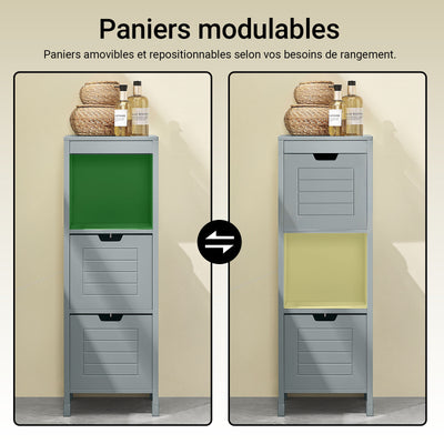 SoBuy FRG127-SG Colonne Salle de Bain avec 2 Paniers, Format Compact, Design Moderne, pour Salle de Bain et WC, Rangement Optimisé – L30×P30×H89 cm, Bois, Gris