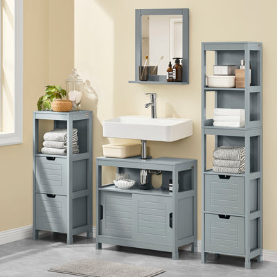 SoBuy FRG128-SG Meuble sous Lavabo avec Portes Coulissantes, Format Compact, Résistant à l’Humidité, pour Salle de Bain et WC – L60×P30×H60 cm, Bois, Gris