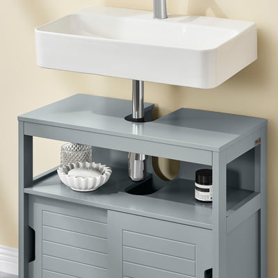 SoBuy FRG128-SG Meuble sous Lavabo avec Portes Coulissantes, Format Compact, Résistant à l’Humidité, pour Salle de Bain et WC – L60×P30×H60 cm, Bois, Gris