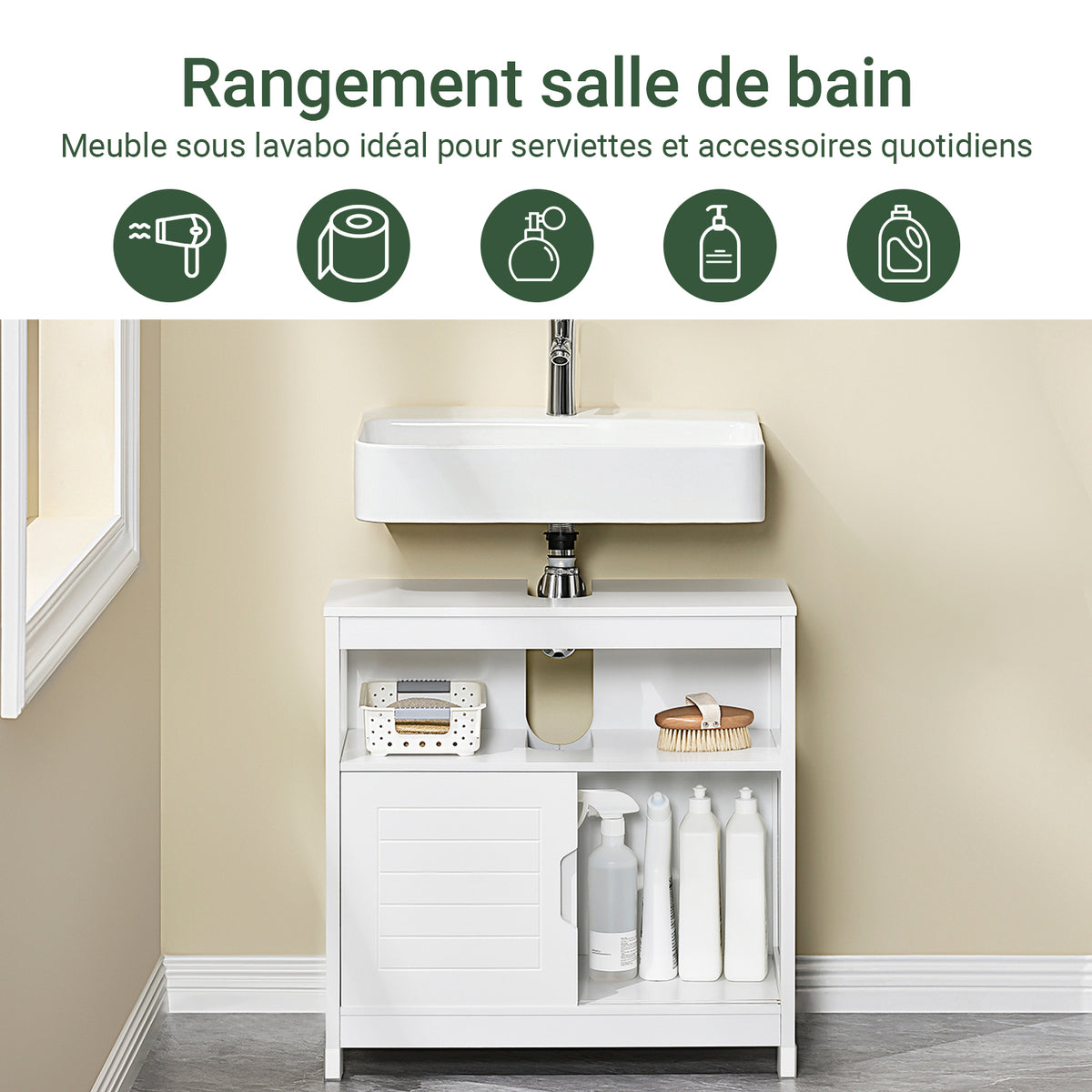 SoBuy FRG128-W Meuble Sous-Lavabo Meuble pour lavabo suspendu