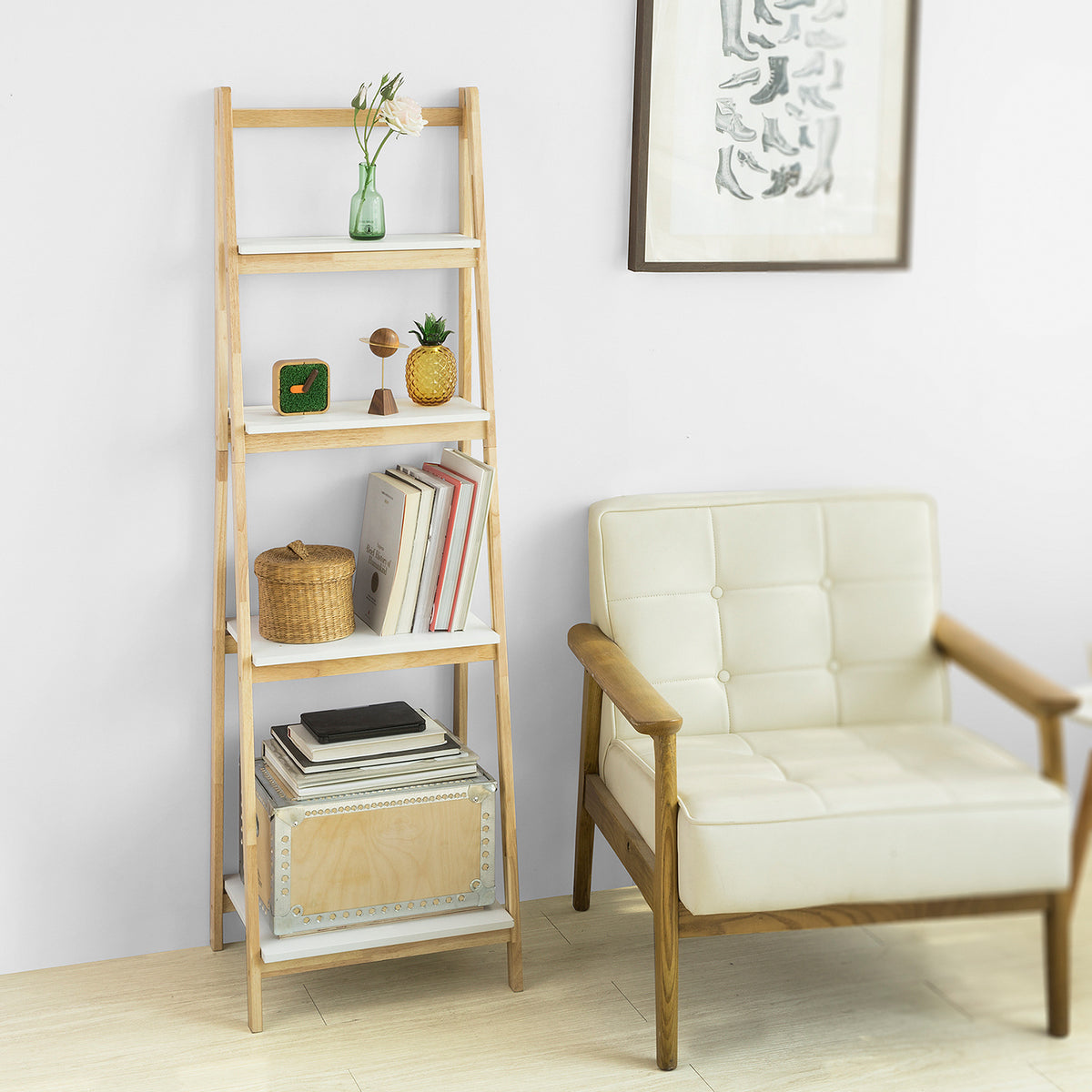SoBuy FRG162-N Étagère Pliable Style échelle Étagère pour Salle de Bain, Bureau, Salon, etc. avec 4 Niveaux de Rangement