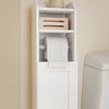 SoBuy FRG177-II-W Meuble Salle de Bain 20 cm de Largeur sur Pied avec Support Papier et Porte - Petit Meuble WC Rangement Gain de Place Blanc