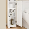 SoBuy FRG177-II-W Meuble Salle de Bain 20 cm de Largeur sur Pied avec Support Papier et Porte - Petit Meuble WC Rangement Gain de Place Blanc
