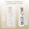 SoBuy FRG177-II-W Meuble Salle de Bain 20 cm de Largeur sur Pied avec Support Papier et Porte - Petit Meuble WC Rangement Gain de Place Blanc