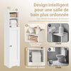 SoBuy FRG177-II-W Meuble Salle de Bain 20 cm de Largeur sur Pied avec Support Papier et Porte - Petit Meuble WC Rangement Gain de Place Blanc
