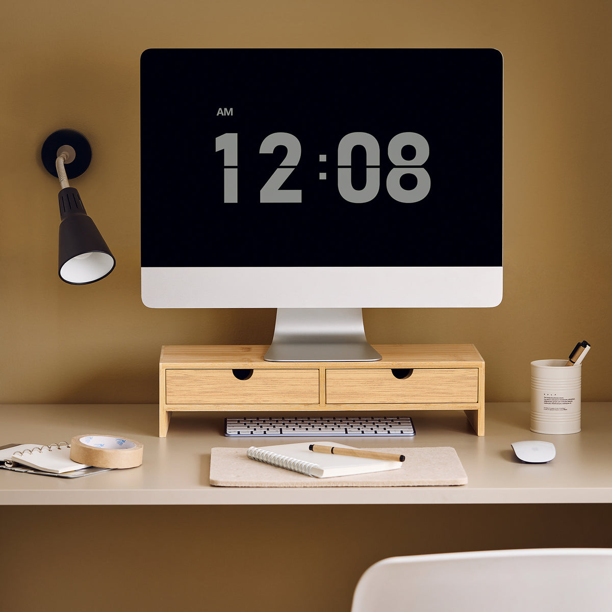 SoBuy FRG198-N Support d'écran d'ordinateur de Support de Moniteur de bambou avec 2 Tiroirs