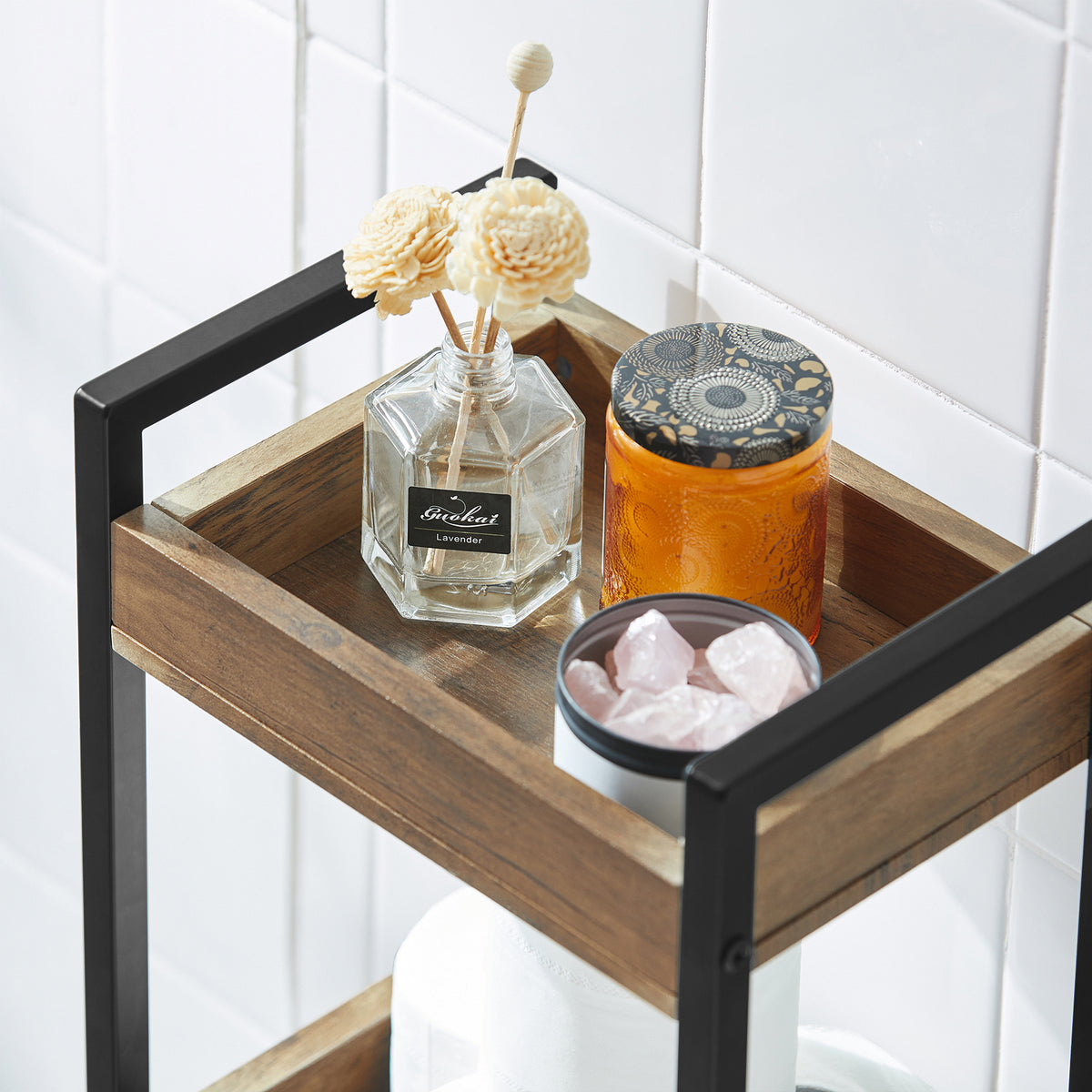 SoBuy FRG226-F Meuble Salle de Bain Rangement avec 3 paniers - Rangement Serviteur de Douche Étagère de Stockage Salle de Bain Petit Meuble WC Rangement 28x20x74 cm
