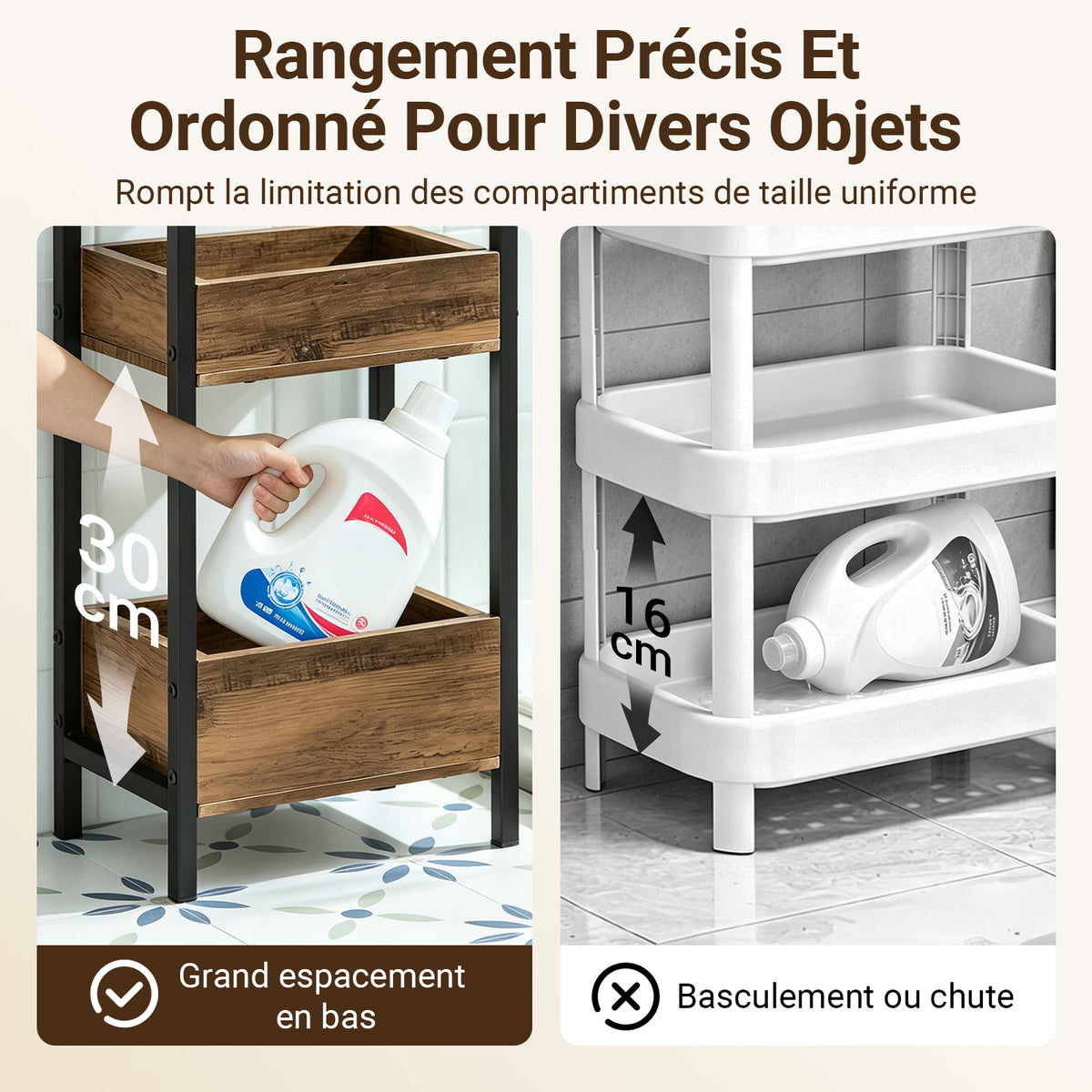 SoBuy FRG226-F Meuble Salle de Bain Rangement avec 3 paniers - Rangement Serviteur de Douche Étagère de Stockage Salle de Bain Petit Meuble WC Rangement 28x20x74 cm