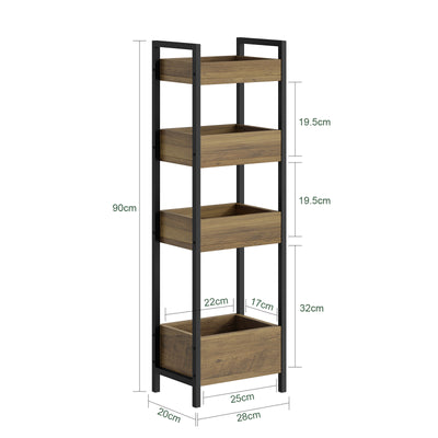 SoBuy FRG226-H-F Étagère WC Étroite 20 cm – Meuble Rangement Toilette Gain de Place, 4 Étagères Compartimentées, Style Industriel Bois et Métal Noir