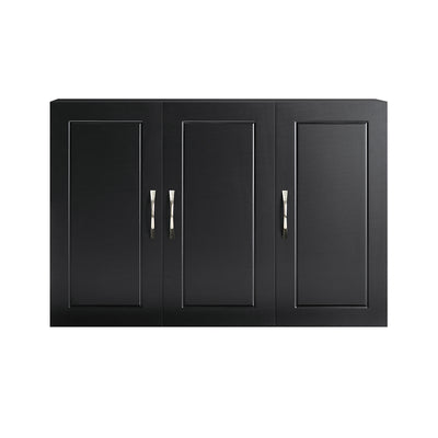 Prévente SoBuy FRG231-L-SCH Meuble Haut Suspendu Noir 90 cm avec 3 Portes et Étagère Réglable – MDF E1, Charge 36 kg, Sangle 