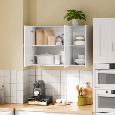 SoBuy FRG231-L-W Meuble Haut Suspendu 90 cm – 3 Portes, Étagère Réglable – Blanc