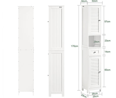 SoBuy FRG236-W Colonne de Salle de Bain – 32 cm, 2 Portes Persiennes, Tiroir et Niche, Blanc