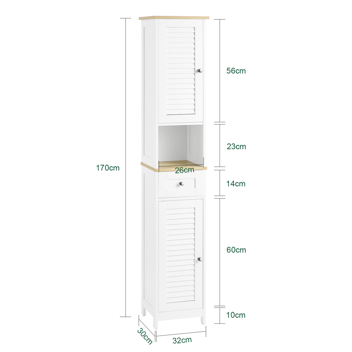 SoBuy FRG236-WN Meuble Colonne de Salle de Bain Armoire Haute Meuble de Rangement avec étagères réglables, 1 Tiroir et 2 Portes
