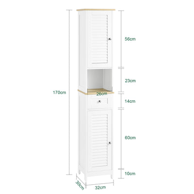 SoBuy FRG236-WN Meuble Colonne de Salle de Bain Armoire Haute Meuble de Rangement avec étagères réglables, 1 Tiroir et 2 Portes