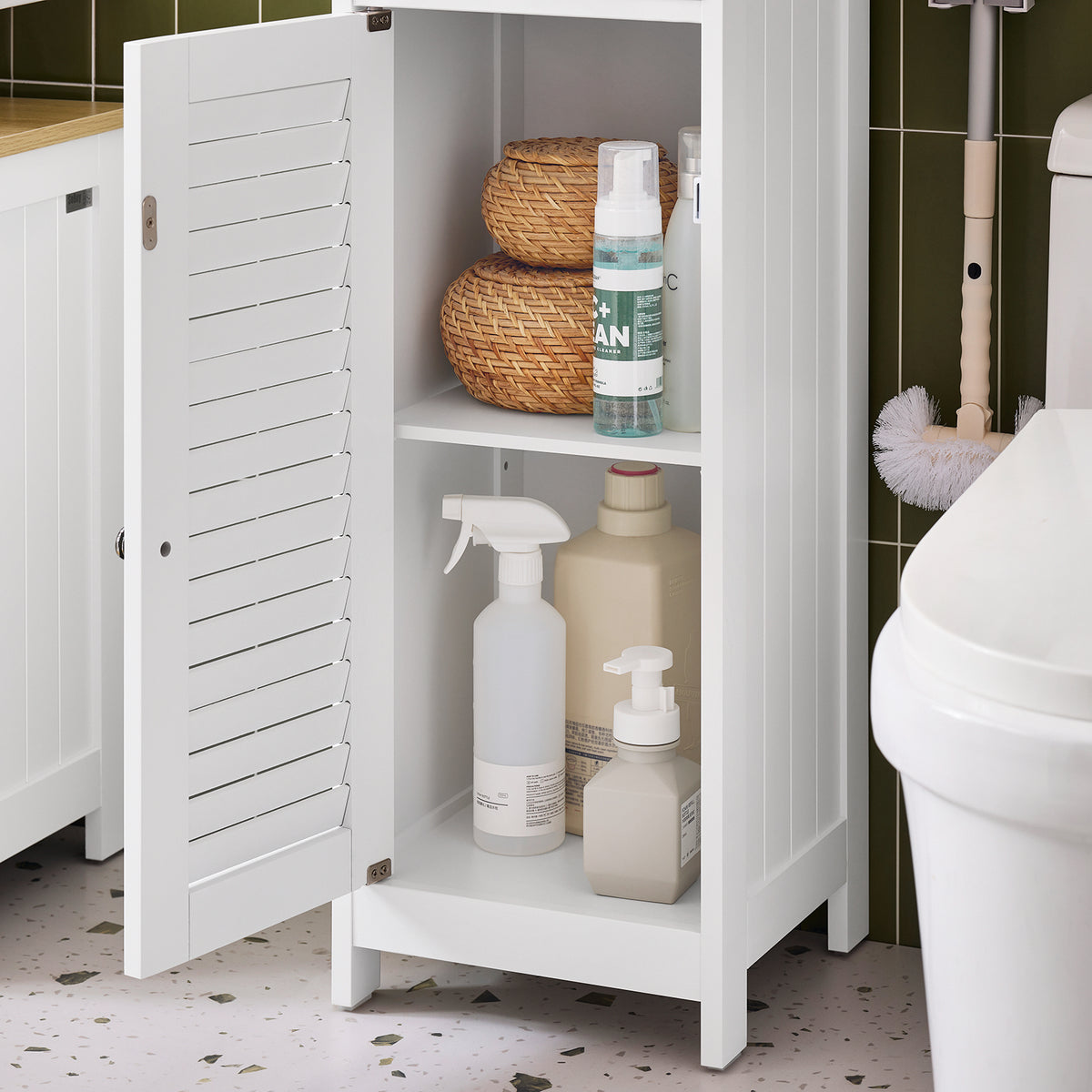 SoBuy FRG236-WN Meuble Colonne de Salle de Bain Armoire Haute Meuble de Rangement avec étagères réglables, 1 Tiroir et 2 Portes