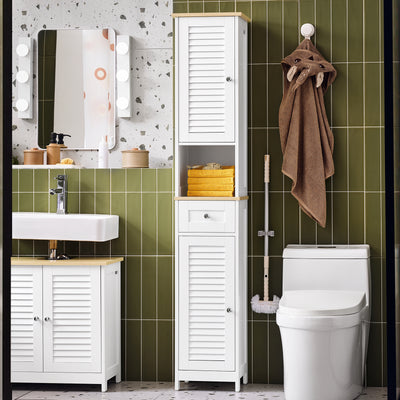SoBuy FRG236-WN Meuble Colonne de Salle de Bain Armoire Haute Meuble de Rangement avec étagères réglables, 1 Tiroir et 2 Portes
