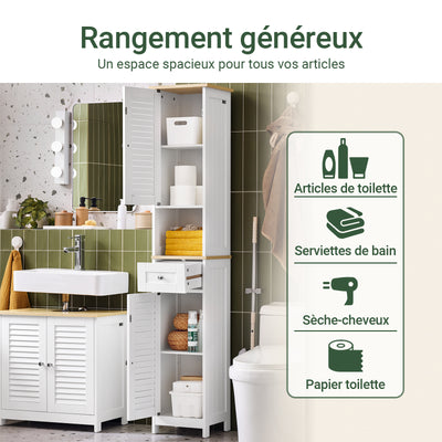 SoBuy FRG236-WN Meuble Colonne de Salle de Bain Armoire Haute Meuble de Rangement avec étagères réglables, 1 Tiroir et 2 Portes
