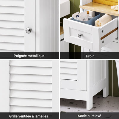 SoBuy FRG236-WN Meuble Colonne de Salle de Bain Armoire Haute Meuble de Rangement avec étagères réglables, 1 Tiroir et 2 Portes