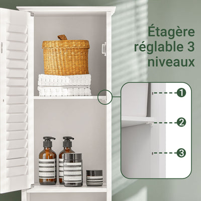 SoBuy FRG236-W Colonne de Salle de Bain – 32 cm, 2 Portes Persiennes, Tiroir et Niche, Blanc