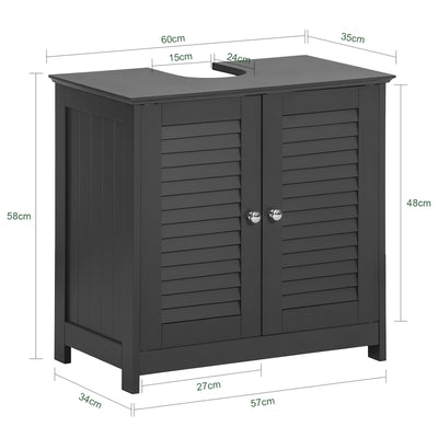 SoBuy FRG237-DG Meuble sous Lavabo avec Étagères Ajustables, Résistant à l’Humidité, pour Salle de Bain et WC, Rangement Optimisé – L60×P35×H58 cm, MDF, Gris