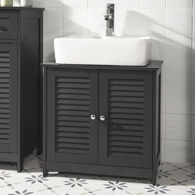 SoBuy FRG237-DG Meuble sous Lavabo avec Étagères Ajustables, Résistant à l’Humidité, pour Salle de Bain et WC, Rangement Optimisé – L60×P35×H58 cm, MDF, Gris