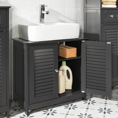 SoBuy FRG237-DG Meuble sous Lavabo avec Étagères Ajustables, Résistant à l’Humidité, pour Salle de Bain et WC, Rangement Optimisé – L60×P35×H58 cm, MDF, Gris