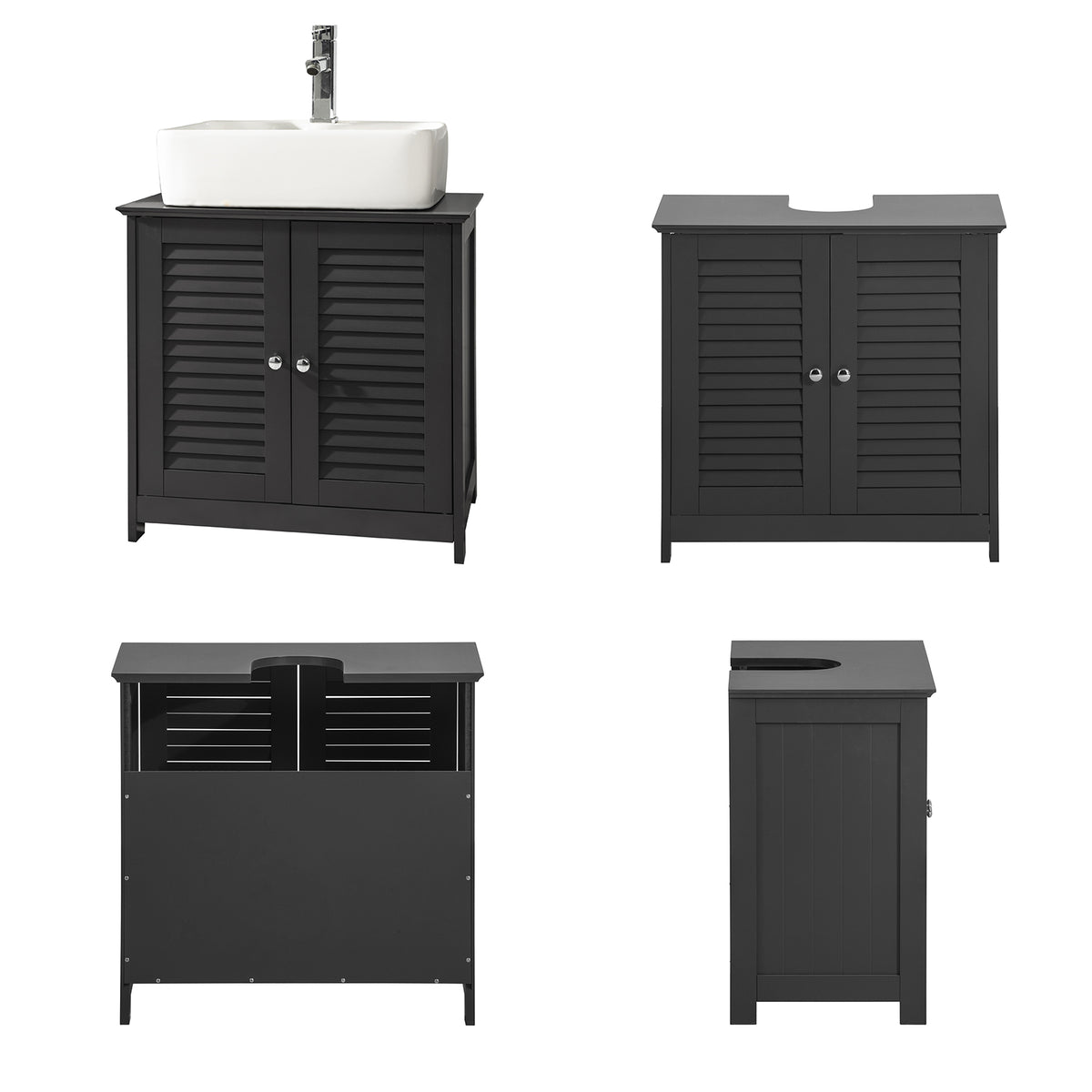 SoBuy FRG237-DG Meuble sous Lavabo avec Étagères Ajustables, Résistant à l’Humidité, pour Salle de Bain et WC, Rangement Optimisé – L60×P35×H58 cm, MDF, Gris