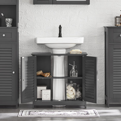 SoBuy FRG237-II-DG Meuble sous Lavabo avec Étagères Ajustables, Résistant à l’Humidité, pour Salle de Bain et WC, Rangement Optimisé – L60×P35×H58 cm, MDF, Gris