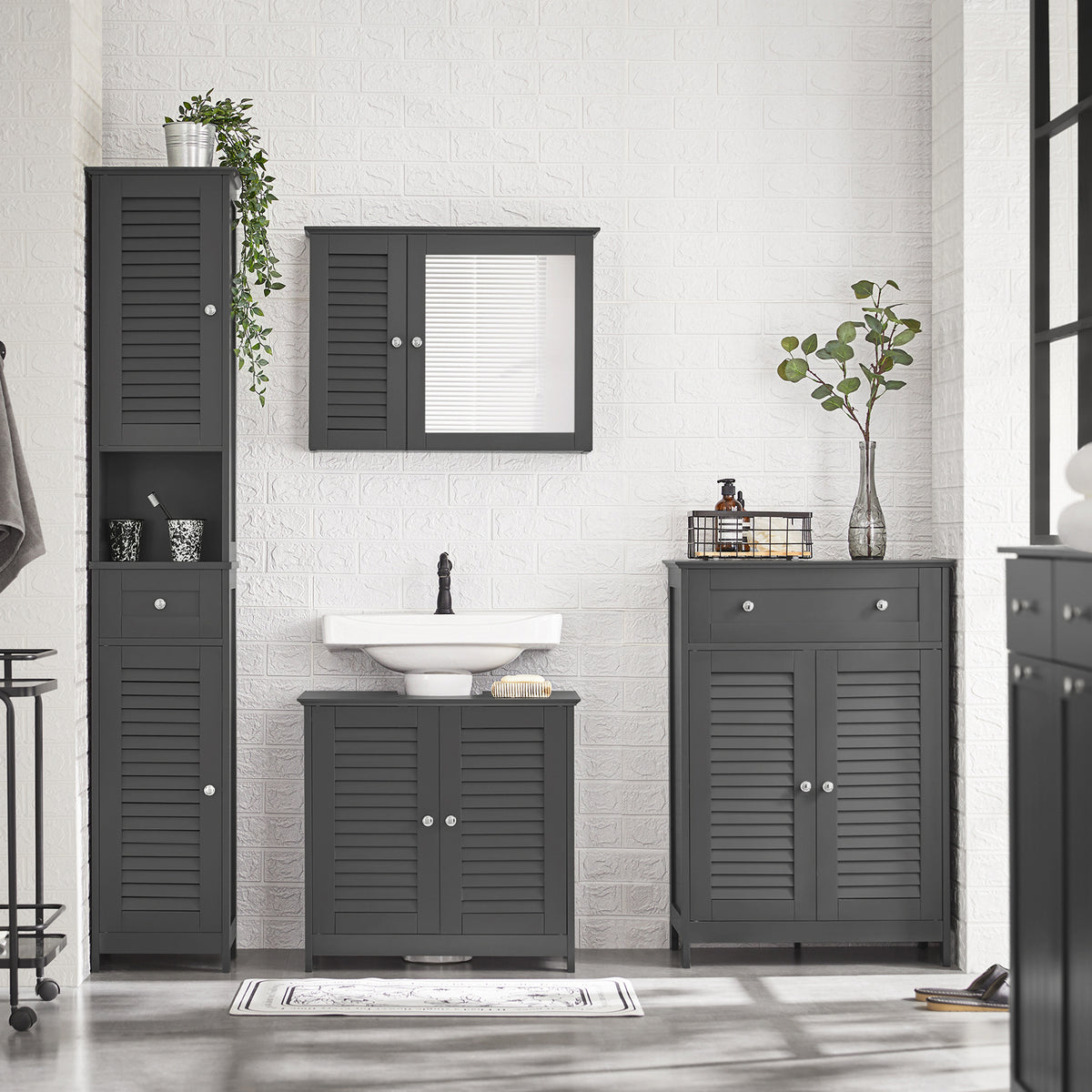 SoBuy FRG237-II-DG Meuble sous Lavabo avec Étagères Ajustables, Résistant à l’Humidité, pour Salle de Bain et WC, Rangement Optimisé – L60×P35×H58 cm, MDF, Gris