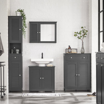 SoBuy FRG237-II-DG Meuble sous Lavabo avec Étagères Ajustables, Résistant à l’Humidité, pour Salle de Bain et WC, Rangement Optimisé – L60×P35×H58 cm, MDF, Gris