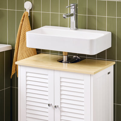SoBuy FRG237-WN Meuble Sous Lavabo, Meuble sous Vasque avec 2 Portes et 2 Étages