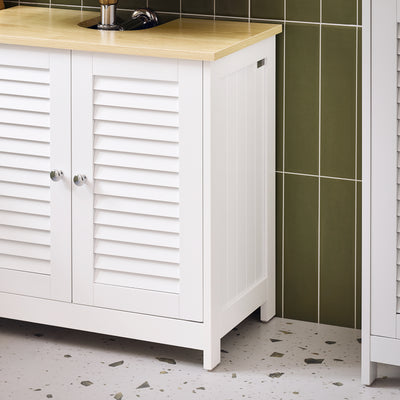 SoBuy FRG237-WN Meuble Sous Lavabo, Meuble sous Vasque avec 2 Portes et 2 Étages