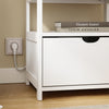 SoBuy FRG258-II-E-W Table de Chevet avec Station de Charge 4-en-1, 2 Tiroirs et Étagère – Blanc, 45×38×55,5 cm
