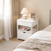 SoBuy FRG258-II-E-W Table de Chevet avec Station de Charge 4-en-1, 2 Tiroirs et Étagère – Blanc, 45×38×55,5 cm