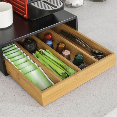 SoBuy FRG280-SCH Boîte à Thé avec Tiroir, Format Compact, Rangement Optimisé, Design Fonctionnel, Usage Quotidien, Pratique – L31×P30×H10 cm, Bambou, Noir