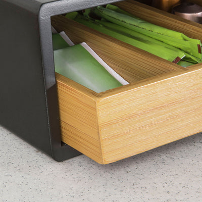 SoBuy FRG280-SCH Boîte à Thé avec Tiroir, Format Compact, Rangement Optimisé, Design Fonctionnel, Usage Quotidien, Pratique – L31×P30×H10 cm, Bambou, Noir