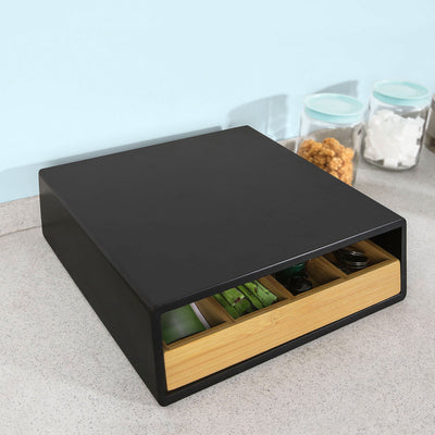 SoBuy FRG280-SCH Boîte à Thé avec Tiroir, Format Compact, Rangement Optimisé, Design Fonctionnel, Usage Quotidien, Pratique – L31×P30×H10 cm, Bambou, Noir