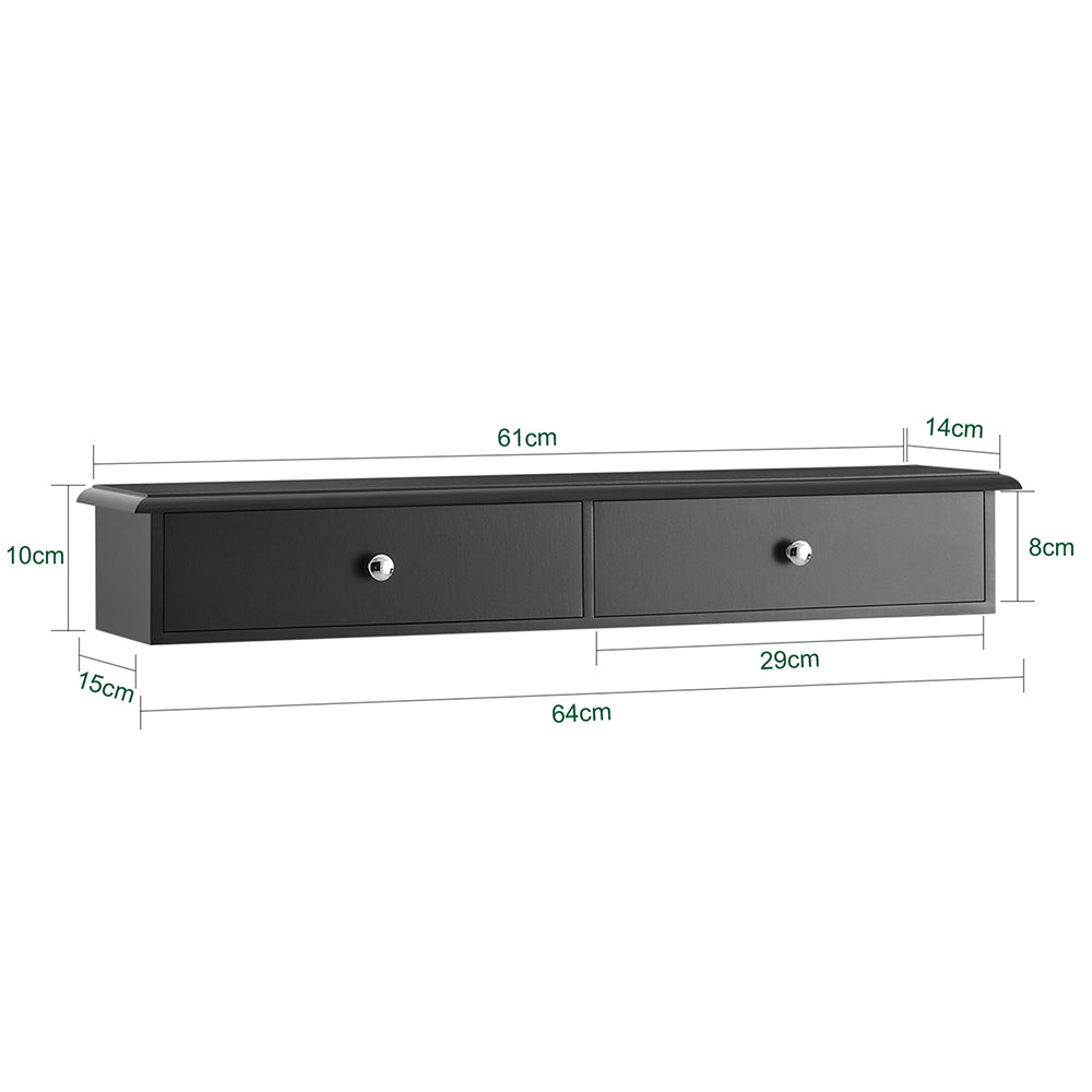 SoBuy FRG43-SCH Étagère Murale 64 × 15 × 10 cm avec 2 Tiroirs – Noir