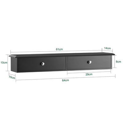 SoBuy FRG43-SCH Étagère Murale 64 × 15 × 10 cm avec 2 Tiroirs – Noir