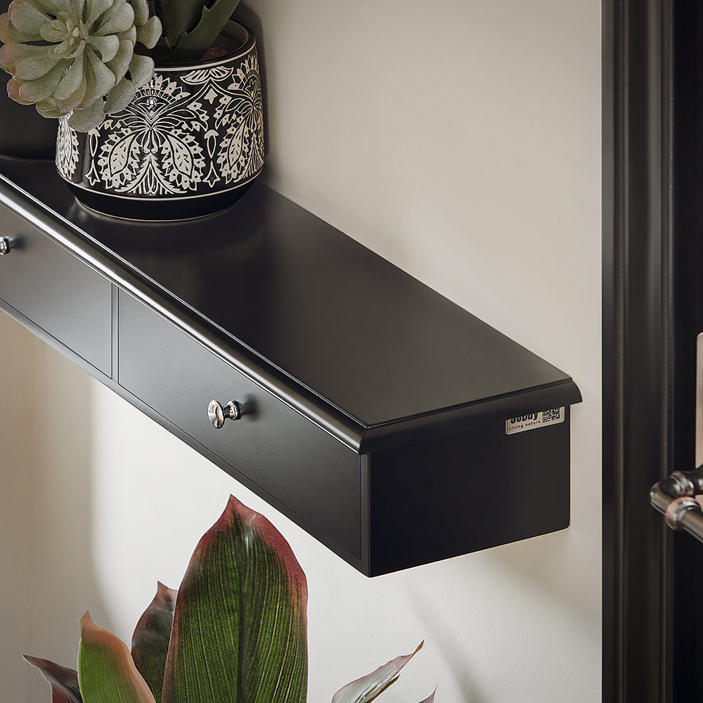 SoBuy FRG43-SCH Étagère Murale 64 × 15 × 10 cm avec 2 Tiroirs – Noir