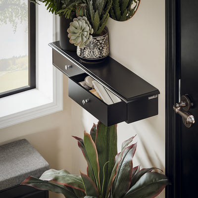 SoBuy FRG43-SCH Étagère Murale 64 × 15 × 10 cm avec 2 Tiroirs – Noir