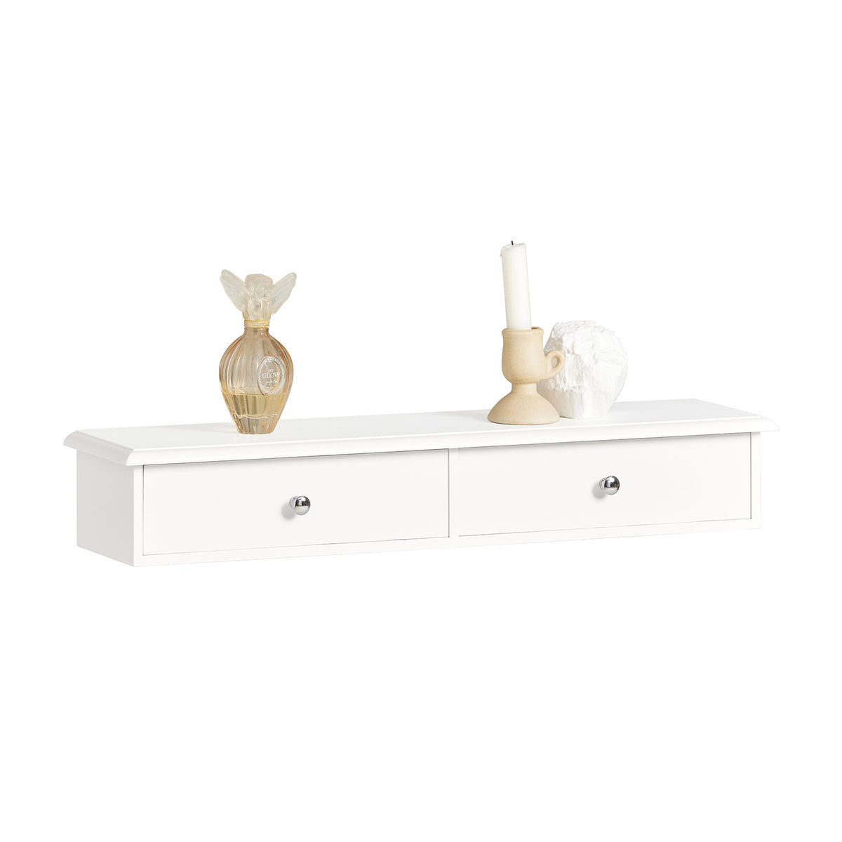 SoBuy FRG43-W Etagere Murale avec 2 Tiroirs - Étagère Flottante Moderne pour Entrée, Salon, Cuisine & Chambre - Blanc 64x15x1