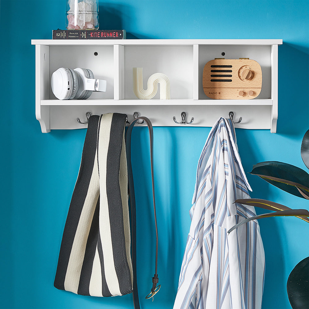 SoBuy FRG48-W Portemanteau Étagère murale Porte-manteau salle de bain Meuble d’entrée