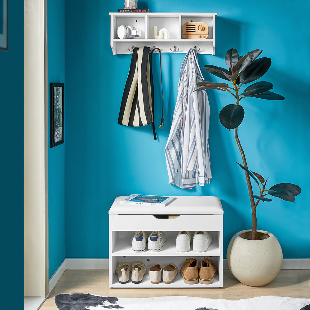 SoBuy FRG48-W Portemanteau Étagère murale Porte-manteau salle de bain Meuble d’entrée