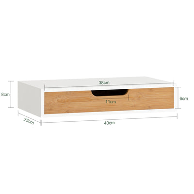 SoBuy FRG92-WNx2 Lot de 2 Étagères Murales Flottantes avec Tiroir, Étagère Murale Moderne pour Entrée, Salon, Cuisine ou Chambre, Blanc & Nature 40×24×8 cm