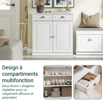 SoBuy FSB104-W Armoire à Chaussures avec Tiroirs et Étagères Réglables, Meuble d'Entrée – 80x35x82 cm, Blanc