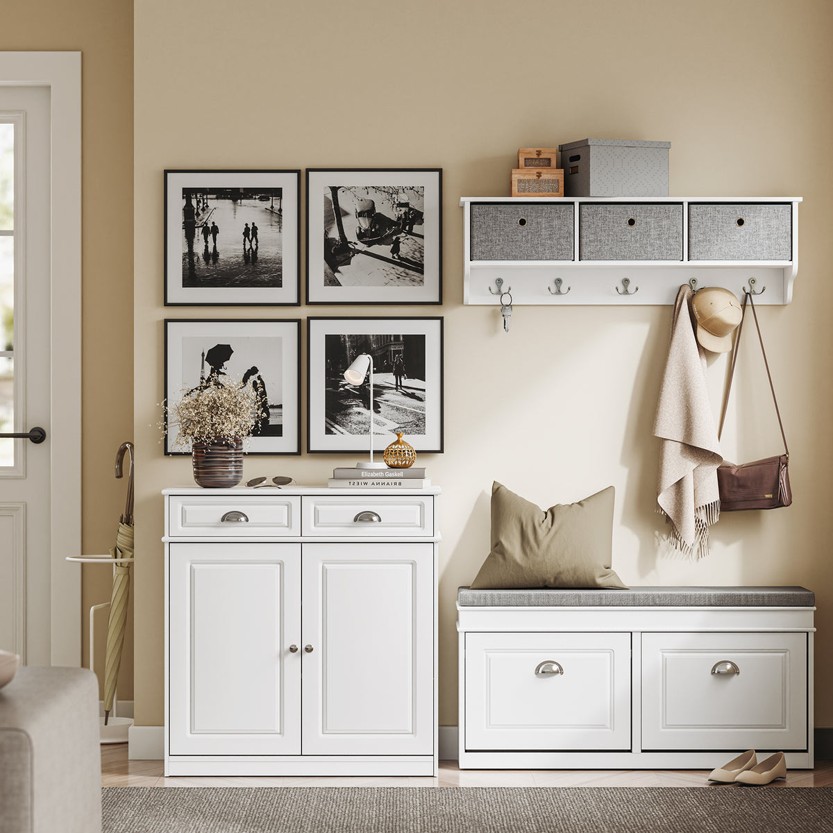 SoBuy FSB104-W Armoire à Chaussures avec Tiroirs et Étagères Réglables, Meuble d'Entrée – 80x35x82 cm, Blanc
