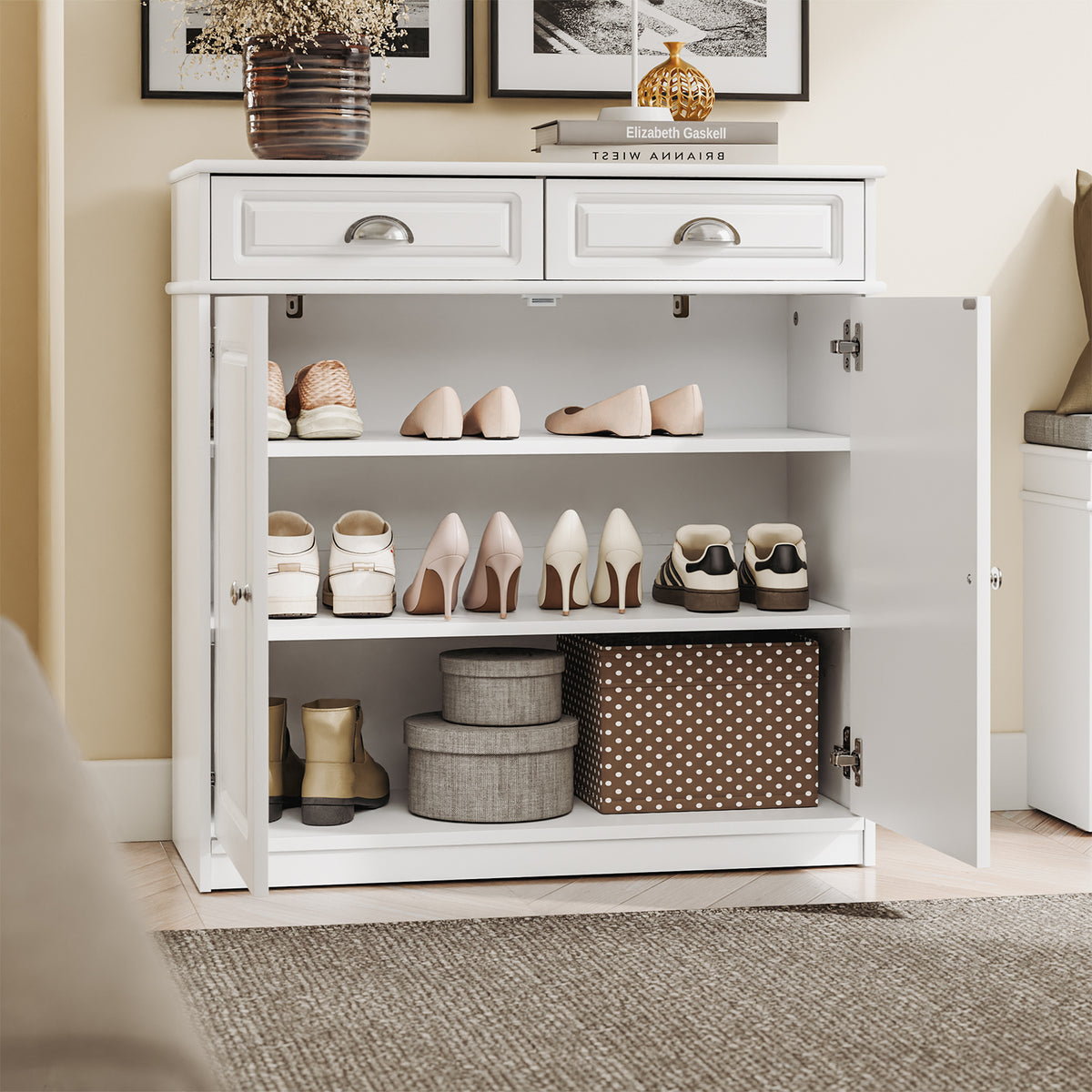 SoBuy FSB104-W Armoire à Chaussures avec Tiroirs et Étagères Réglables, Meuble d'Entrée – 80x35x82 cm, Blanc