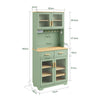 SoBuy FSB108-E-GR Buffet de Cuisine avec Éclairage LED et Prises USB – 4 Portes Vitrées, 2 Tiroirs, 6 Étagères – 80×38×180 cm, Vert Sauge